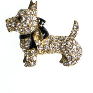 Vintage Scottie Dog Scottish Terrier Brooch Goldtone Rhinestone MONET
